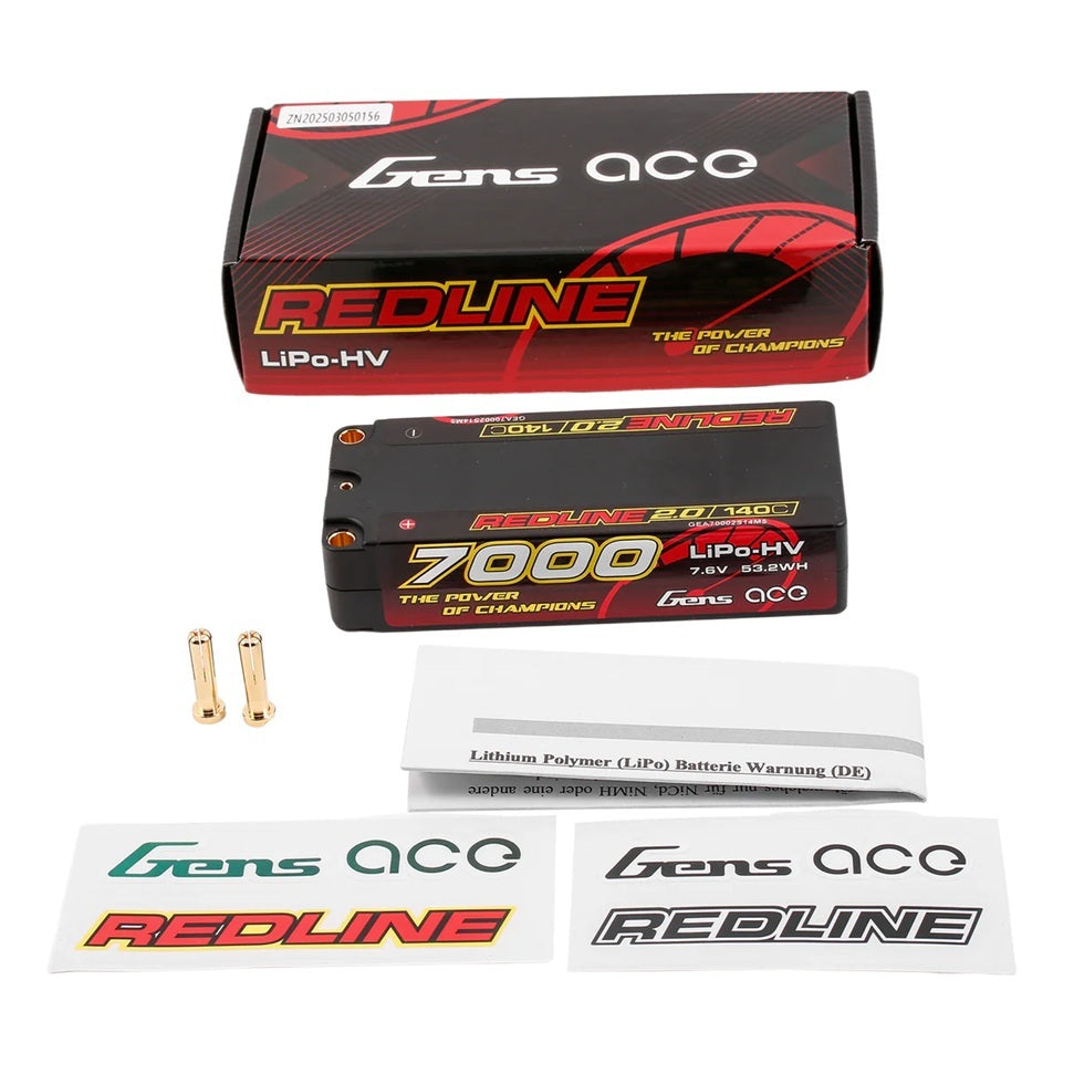 Gens ACE 格氏 REDLINE 2.0 競賽級中型長度高壓鋰電池 2S 7.6v 7000mAh 140C 中電