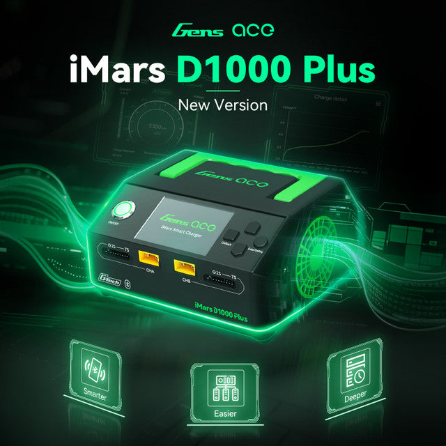 Gens ACE 格氏 iMARS D1000 PLUS G-Tech 1000W 智能平衡雙通道鋰電池充電器 1-7S 25A (黑)
