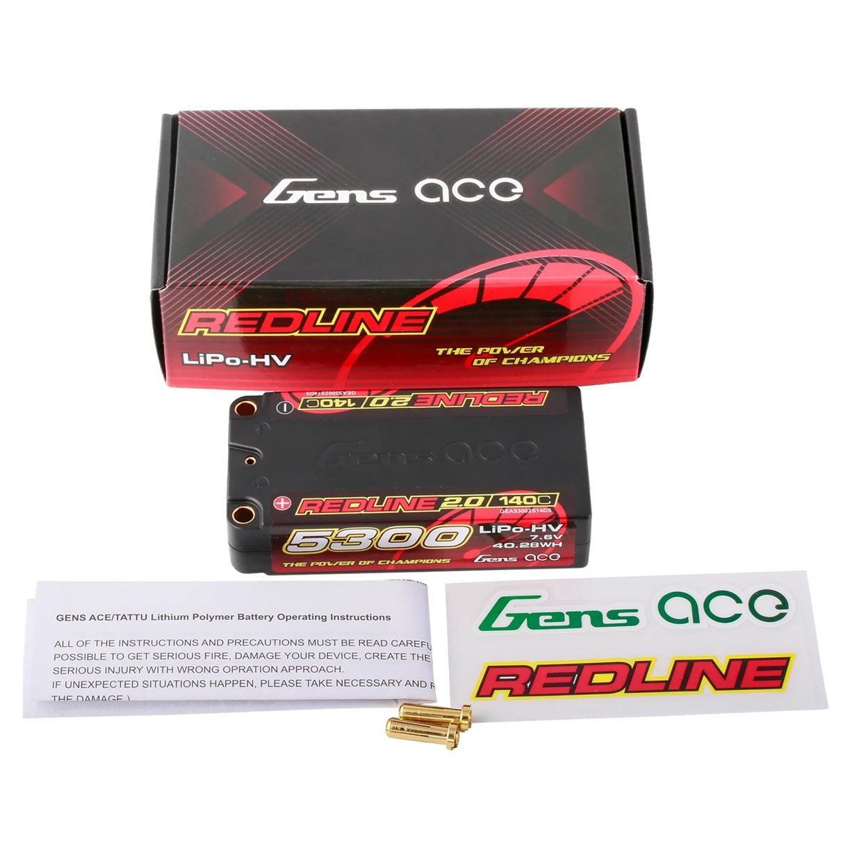Gens ACE 格氏 REDLINE 2.0 競賽級短型高壓鋰電池 2S 7.6v 5300mAh 140C 短電