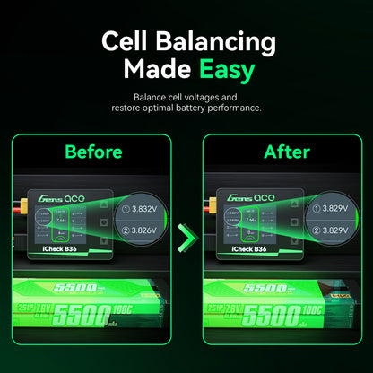 Gens ACE iCheck B36 多功能智慧電池檢測器 帶平衡功能伺服機測試 Type-C 充電