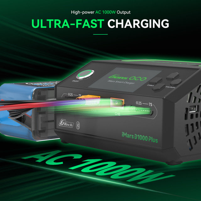 Gens ACE 格氏 iMARS D1000 PLUS G-Tech 1000W 智能平衡雙通道鋰電池充電器 1-7S 25A (黑)
