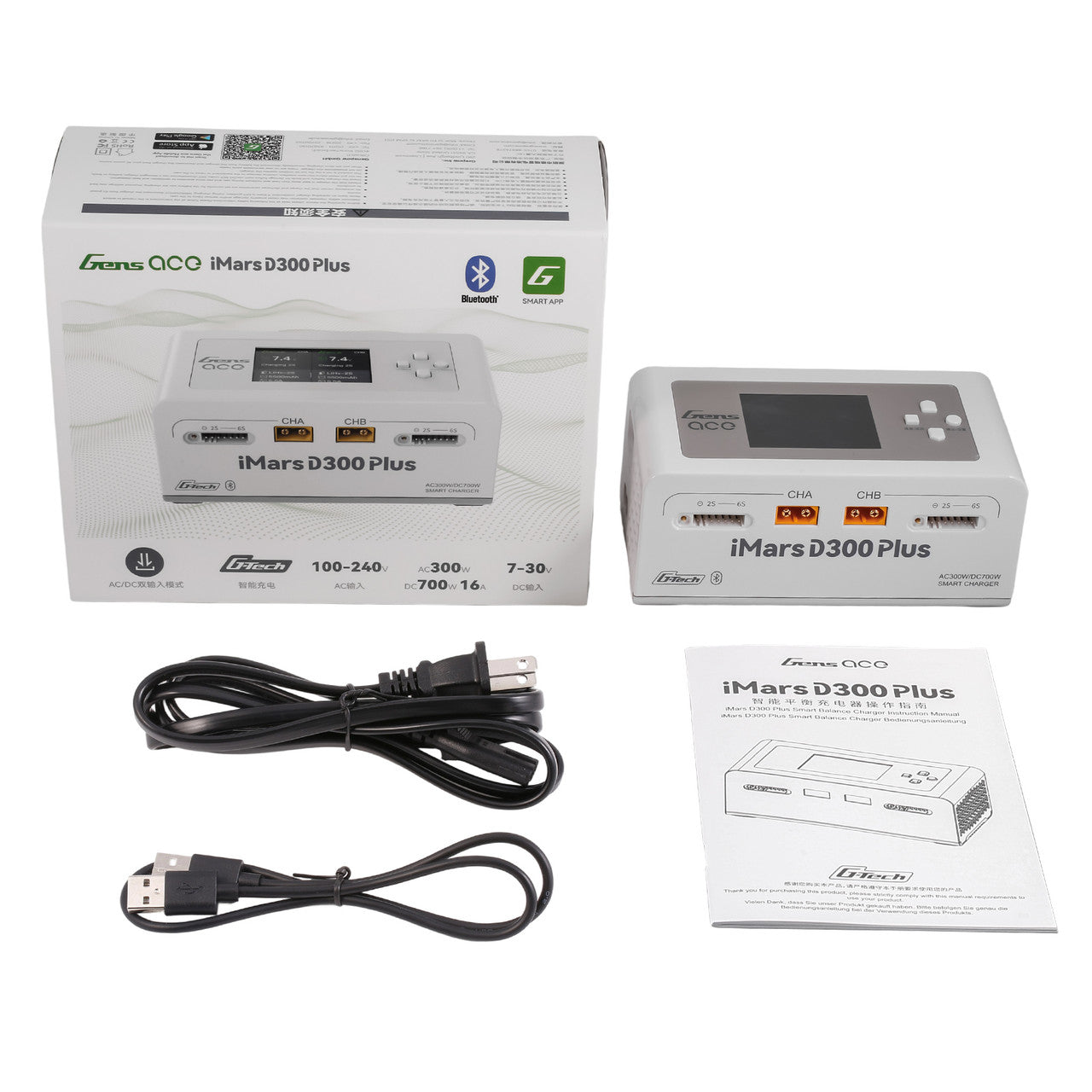 Gens ACE 格氏 iMARS D300 PLUS G-Tech 智能型平衡雙通道鋰電池充電器 1-6S 16A (白)