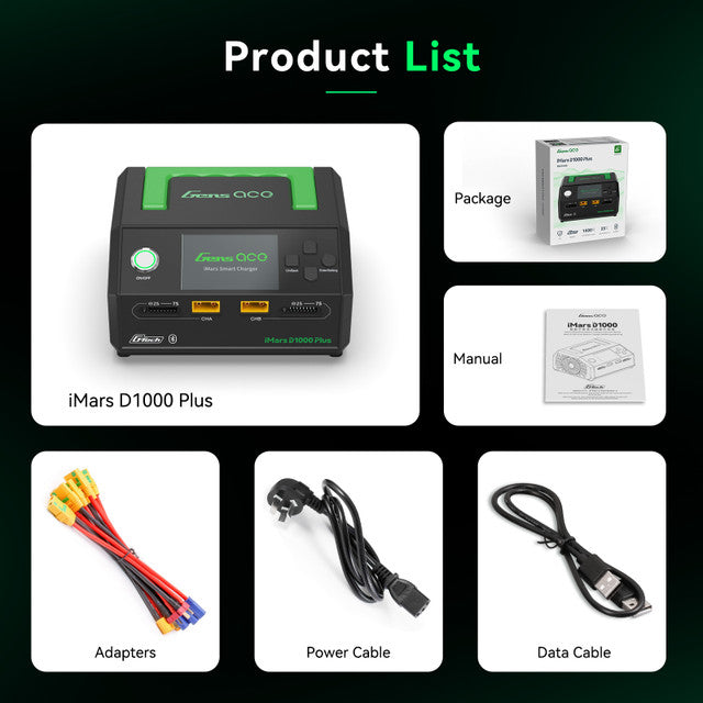 Gens ACE 格氏 iMARS D1000 PLUS G-Tech 1000W 智能平衡雙通道鋰電池充電器 1-7S 25A (黑)