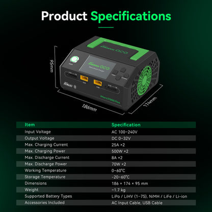 Gens ACE 格氏 iMARS D1000 PLUS G-Tech 1000W 智能平衡雙通道鋰電池充電器 1-7S 25A (黑)