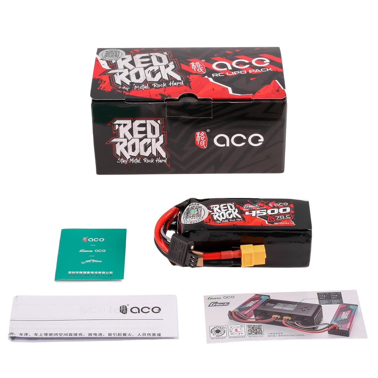 Gens ACE 格氏 REDROCK 智慧型鋰電池帶電量顯示 2S 7.4v 4500mAh 70C 美嘉欣專用